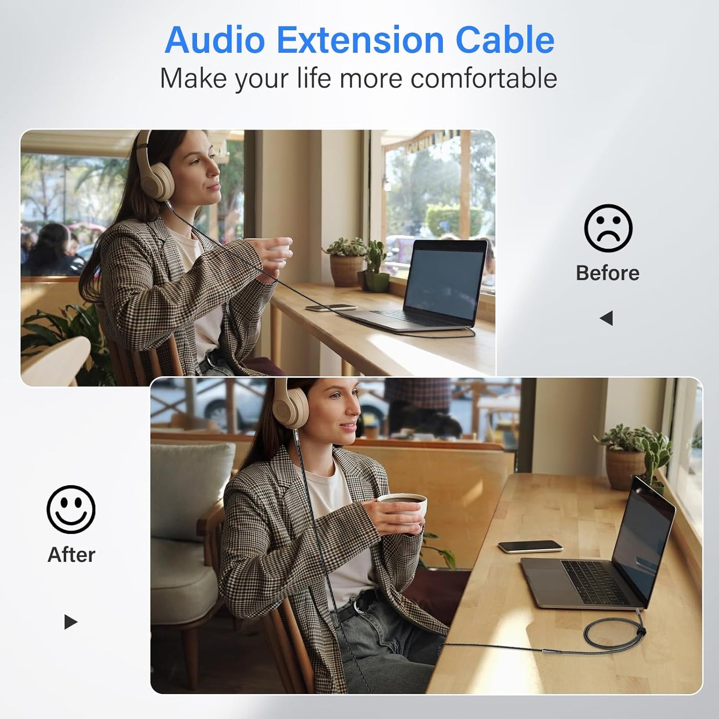 Elecan Headphone Extension Cable 5 Ft/2 Pack, 1/8 Inch 3.5 MM AUX Cord Wire Male to Female, Hi-Fi Sound Thin&Slim Braided TRS Stereo Audio Beats Cable Extender for Car,Home Stereos, Speaker,Phones