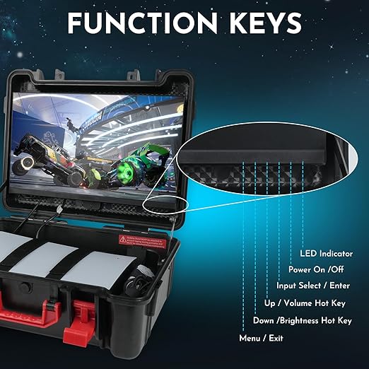 ARMORR GAMERSBOX Portable Gaming Monitor - 21.5" FHD IPS Display (max. 75Hz, FreeSync), Tough IP65 Hard Shell Case, Compatible with PS4/PS5 Xbox, HDMI Cable, Wheeled Trolley & VESA Stand