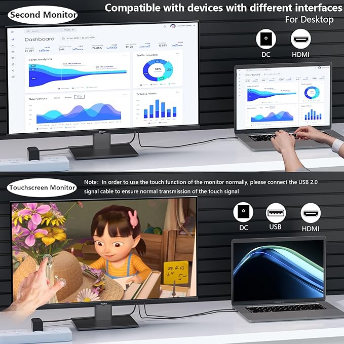 27 Inch 2K 165Hz Gaming Touch Screen Computer Monitor with HDMI USB Type C, 10-Point IPS PC Touch Display for Laptop Business Phone, VESA Mountable, Tilt Adjustable