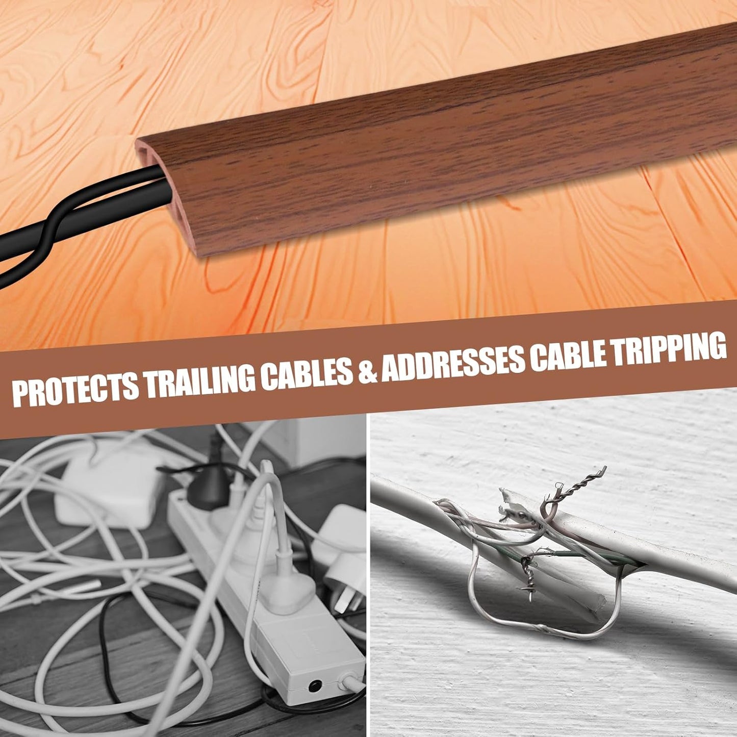 Floor Cord Cover Self Adhesive Cord Hider,3.3FT Cable Management, Extension Strip Protector for Wires, Prevent Cable Trips for Offices, Gyms, Exhibitions Cavity:0.39"(W) x0.27(H) Wood Red Teak