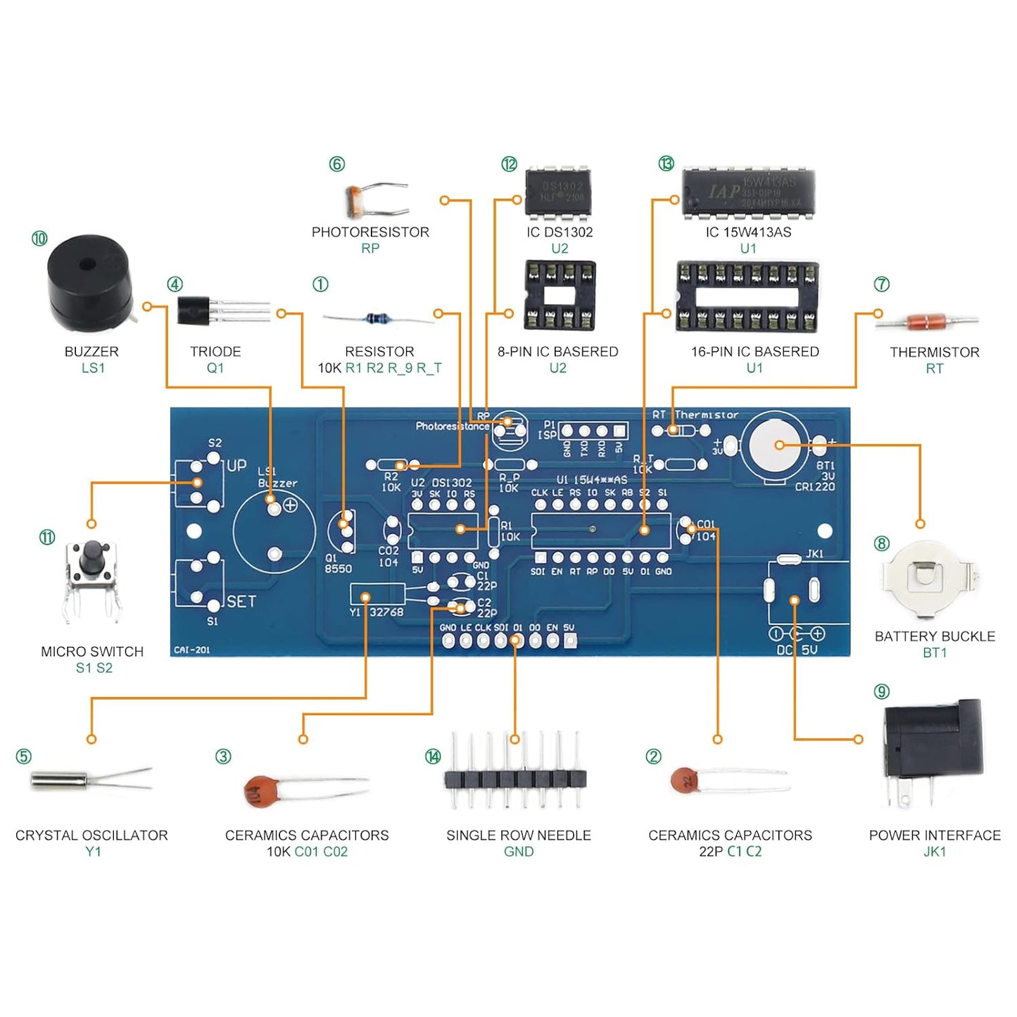 Soldering Practice Kit DIY RGB Alarm Clock Green Sound Sensor RGB Gyro Red Responder Red Flash Turntable Electronics Projects Simple Welding Skills Plug-in Circuit Kit for DIYers (04SZ5-1)