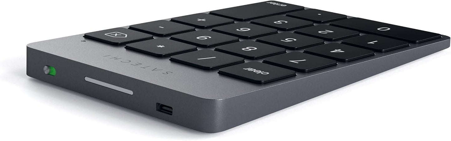 Satechi Slim Aluminum Bluetooth Keypad, Wireless Number Pad with 18 Keys, Micro USB Rechargeable Numpad, External Number Pad for MacBook Air/Pro M4, iPad Air/Pro M4/M3, iMac, PC - Space Gray