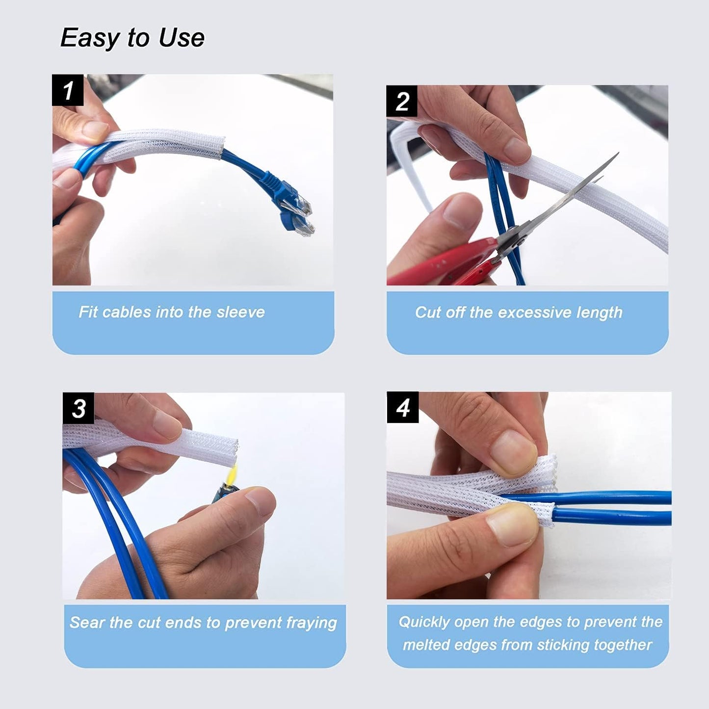 CrocSee 10ft - 1 inch Braided Cable Management Sleeve Cord Protector - Self-Wrapping Split Wire Loom for TV/Computer/Home Theater/Engine Bay - White