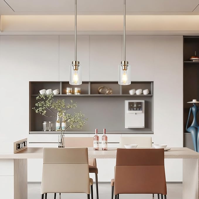 Modern 3 Pack Hanging Pendant Lighting Fixtures Brushed Nickel,Pendant Light Clear Glass Shade, Adjustable Hanging, Kitchen Island, Dining Room, Hallway, Ceiling Lamp