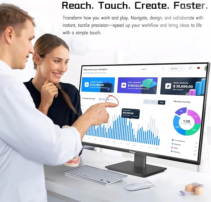 27 Inch Touch Screen Monitor 2K 240Hz QHD 2560x1440 IPS Computer Monitor, HDMI & Type C & USB & DisplayPorts, 10-Point Multi Touch PC Display for Business & Gaming, Frameless, 240Hz, VESA