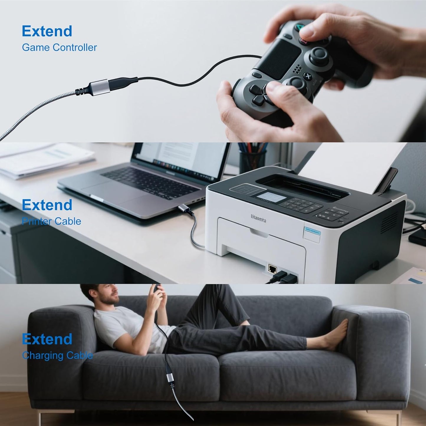Tan QY USB 3.0 Extension Cable 1.5Ft, USB 3.0 High Speed Extender Cord Type A Male to A Female for PlayStation, Xbox, USB Flash Drive, Hard Drive, Card Reader,Scanner,Printer,Keyboard (Silver, 1.5Ft)