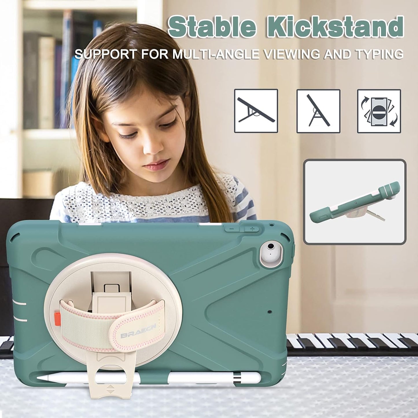 BRAECN iPad mini 5 Case,iPad mini 4 Case, Heavy Duty Shockproof Protective Rugged Case with Pencil Holder,Hand Strap,Kickstand, Shoulder Strap for iPad mini 5th/4th Generation 7.9 Inch for Kids