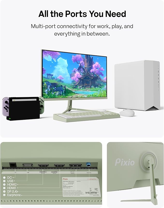 Pixio PX279 Wave Mint Green 27 inch 240Hz Refresh Rate FHD 1080p Resolution Fast IPS Panel 1ms GTG Resonse Time Gaming Monitor with Adaptive Sync
