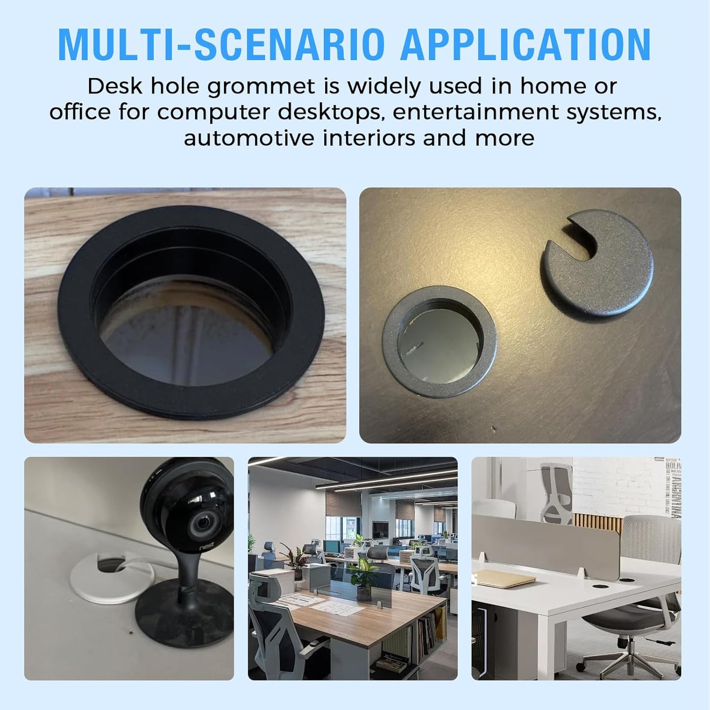 Desk Grommet 2" (50 mm), Desk Cord Hole Cover, Cable Grommet ABS Plastic, Desk Hole Grommet for Office and Home Table Cable, Detachable Cable Cord Organizer (Light Grey 8 Pcs)
