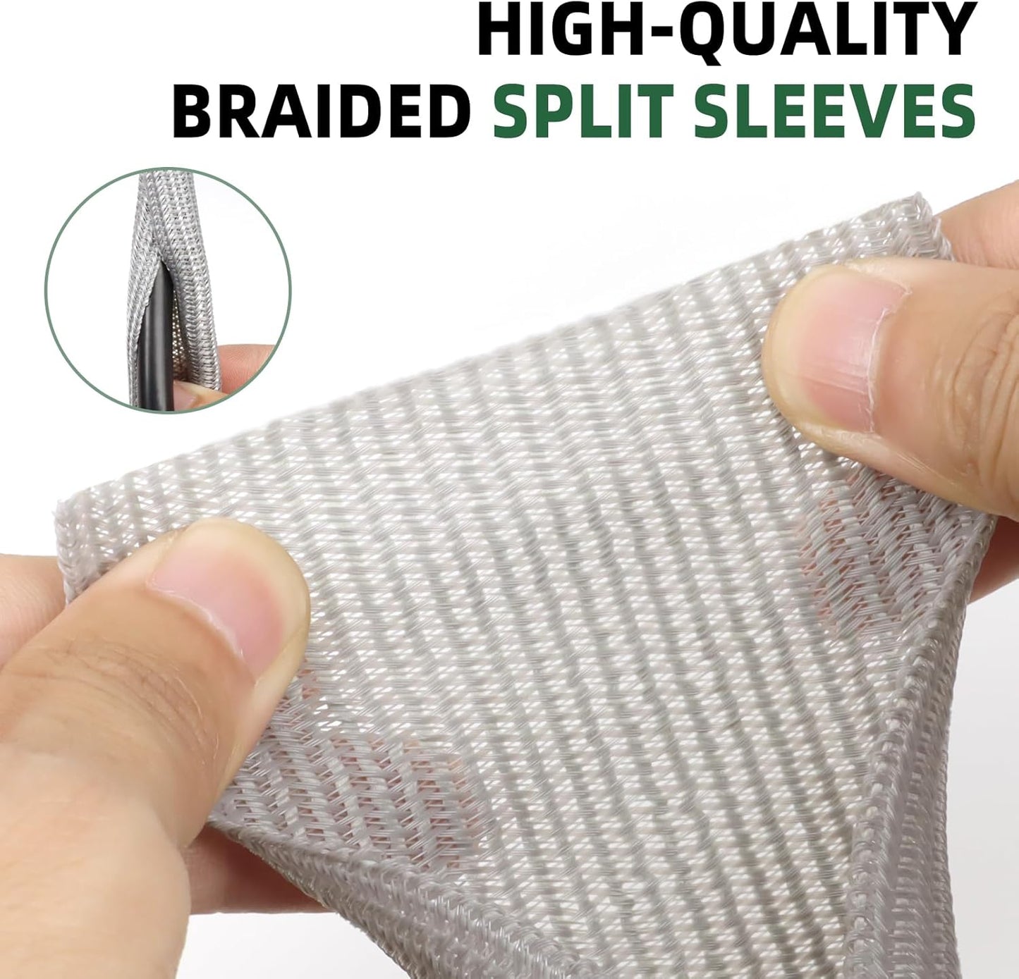 Split Wire Loom Tubing, Cable Protector Sleeve, Braided Cable Management for TV/Computer/Home Theater/Engine Bay, Cord Protectors from Pets No Chew (Grey, 3/4"-25ft)
