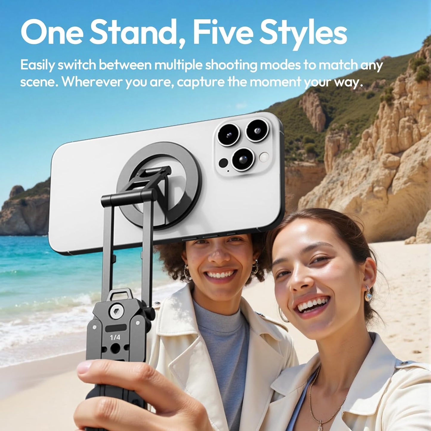 ULANZI Magnetic Phone Tripod Stand, Foldable Mini Tripod with MagSafe Phone Holder & Cold Shoe Mount, Camera Adapter with 1/4”, Arca, Uka QR Base, for DJI Canon Nikon, iPhone 17/16/15/14/13/12 Series