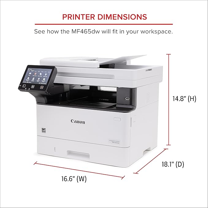 Canon imageCLASS MF465dw - Monochrome, Duplex Wireless Laser Printer, All-in-One with Scanner, Copier, Fax, Home or Office, Auto Document Feeder, Mobile Ready, 3 Year Limited Warranty, 42 PPM, White