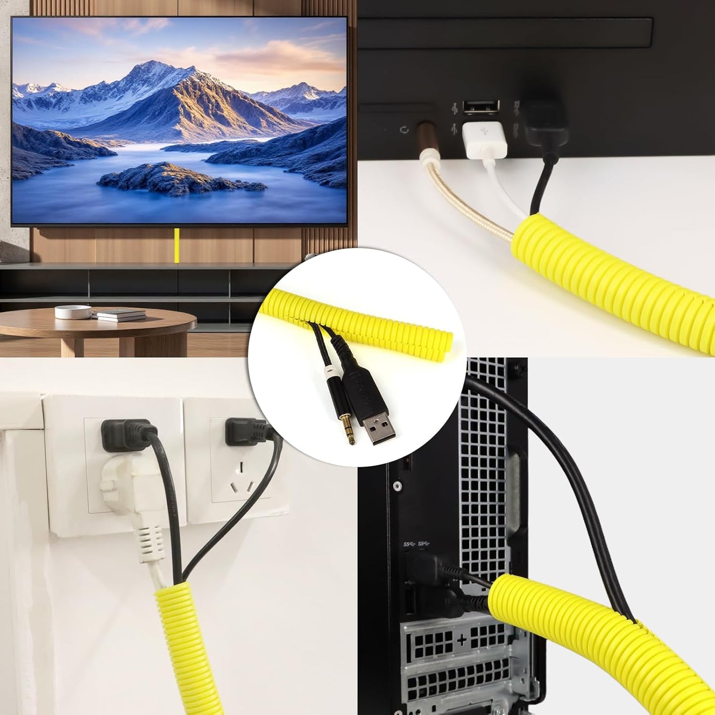 Split Wire Loom Tubing, 10,25ft Cord Protectors from Pets No Chew, Flexible Wire Covers Cord Protectors, Protective Split Cable Sleeve for Automotive Home Industrial Wires(Yellow, 1.12inch-10ft)