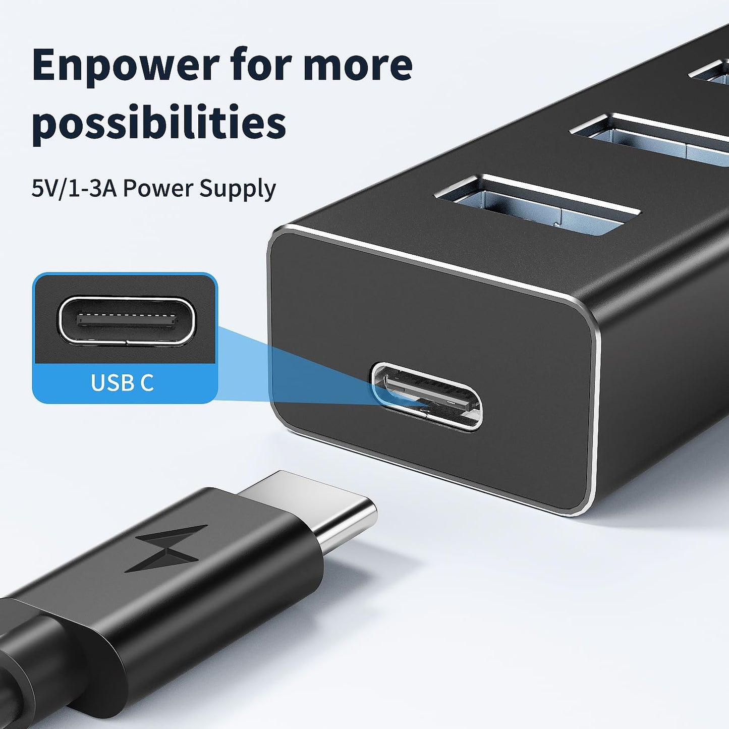 atolla Aluminum 7-Port USB 3.0 Hub with 1m Extension Cable - 5Gbps High-Speed Data Transfer for MacBook Pro, Laptop, PC, Gaming Setup