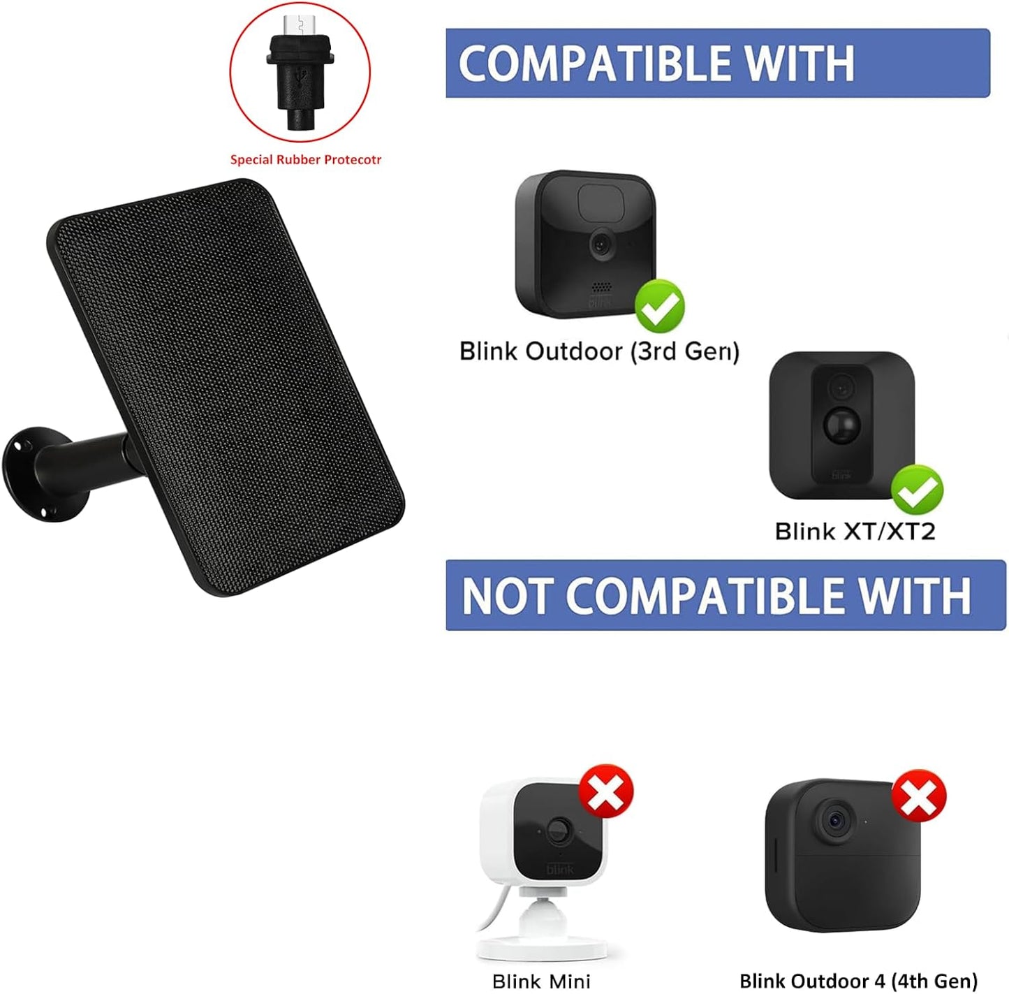 6W Solar Panel Charger for Blink Outdoor/Outdoor(3rd Gen)/XT XT2 Camera Solar Panel with 13.1ft Waterproof Charging Cable, Waterproof Rubber Plug, 360°Adjustable (for Blink 3-3PC)