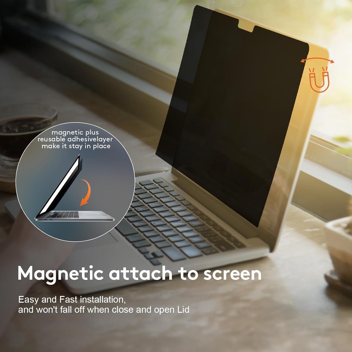 Magnetic Privacy Screen for MacBook Pro 15 inch (2016-2019), Model A1707, A1990, Detachable Screen Protector, Blue Light Blocking, Anti Glare Protector and Privacy Filter Shield