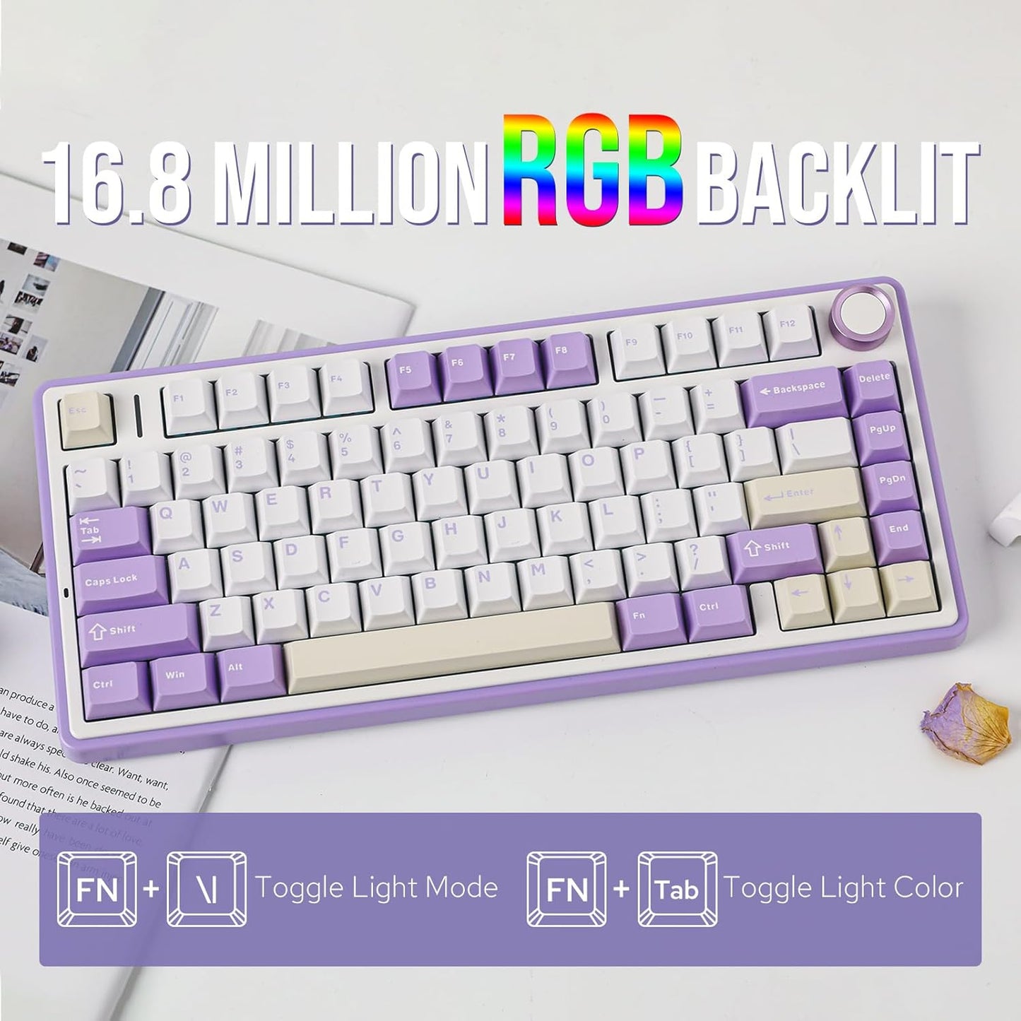 EPOMAKER x Aula F75 Gasket Mechanical Keyboard, 75% Wireless Hot Swappable Gaming Keyboard with Five-Layer Padding&Knob, Bluetooth/2.4GHz/USB-C, RGB (Purple, LEOBOG Reaper Switch)
