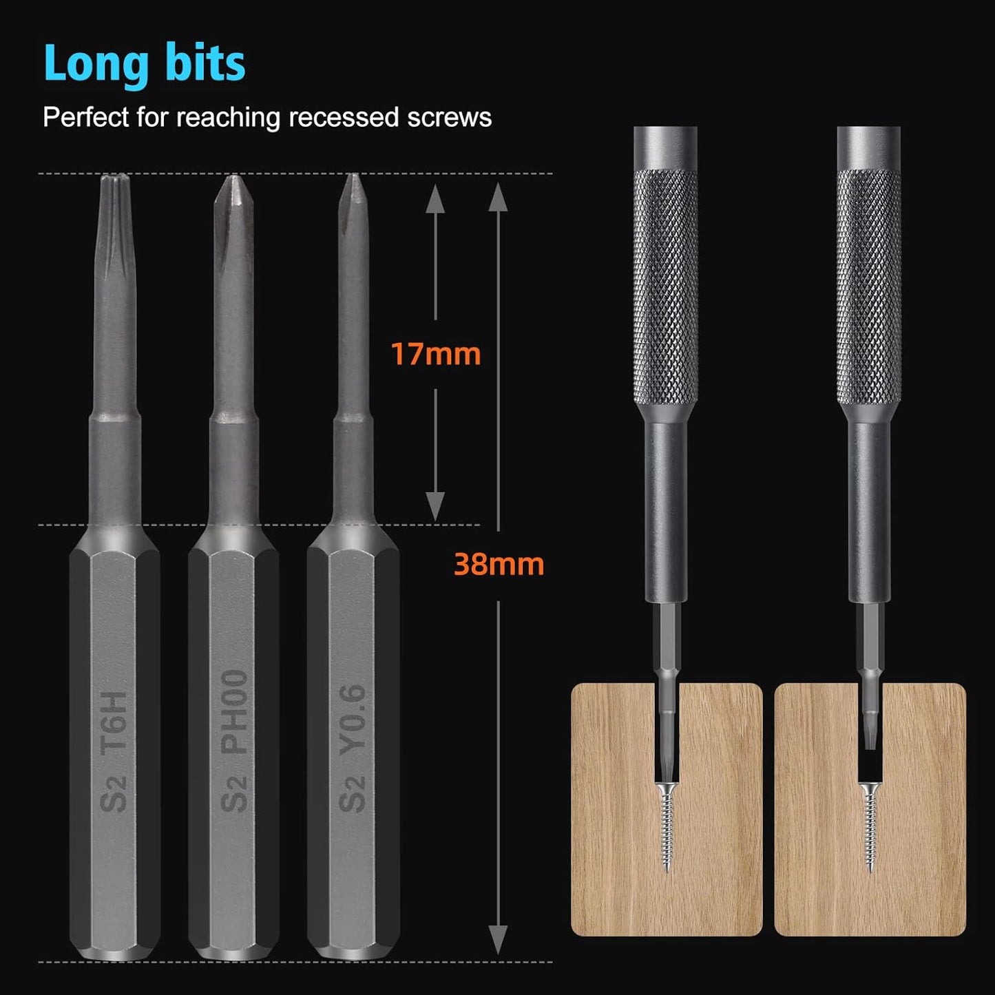 STREBITO Small Screwdriver Set - 39 in 1 Precision Screwdriver Kit, Electronics Tool Set - PC, Laptop, RC, Computer, Phone Repair, S2 Steel Long Bits - Torx, Pentalobe, Triwing