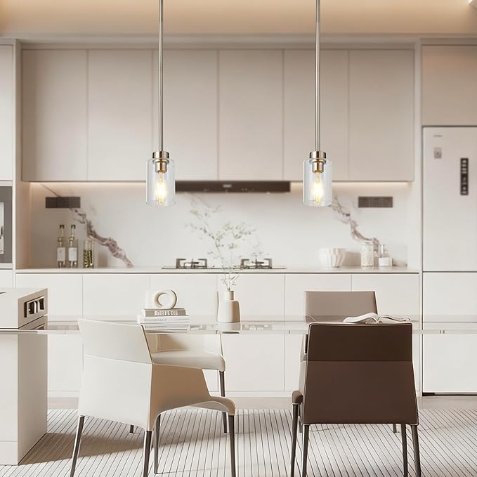 Modern 3 Pack Hanging Pendant Lighting Fixtures Brushed Nickel,Pendant Light Clear Glass Shade, Adjustable Hanging, Kitchen Island, Dining Room, Hallway, Ceiling Lamp
