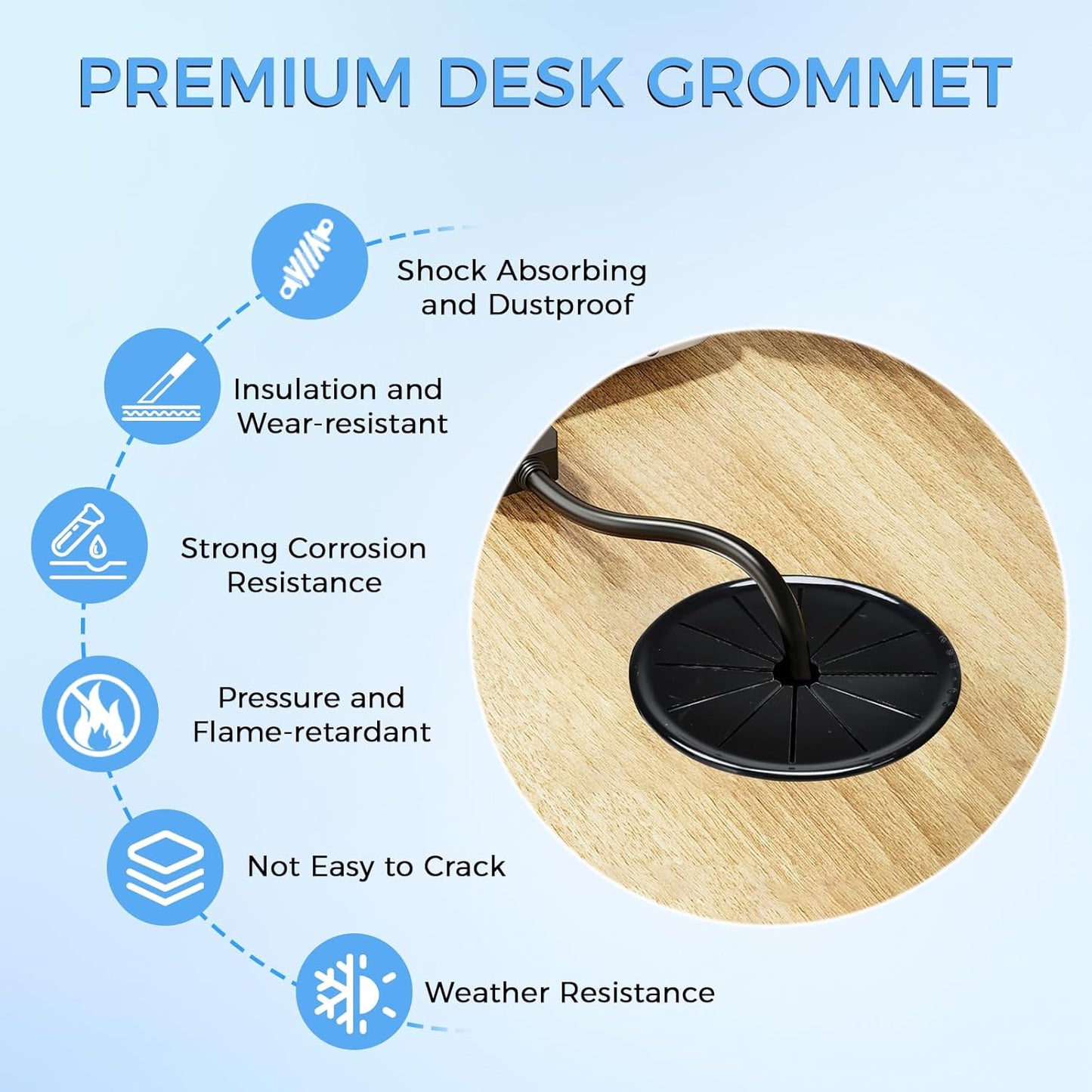 4 Pcs Cable Grommet, Snap Bushing 2-15/16" (75 mm) Mounting Diameter, Flexible Petal-Shaped Buckle Round Nylon Desk Grommet for Wires Through Countertop Cord Organizer and Protection, Black