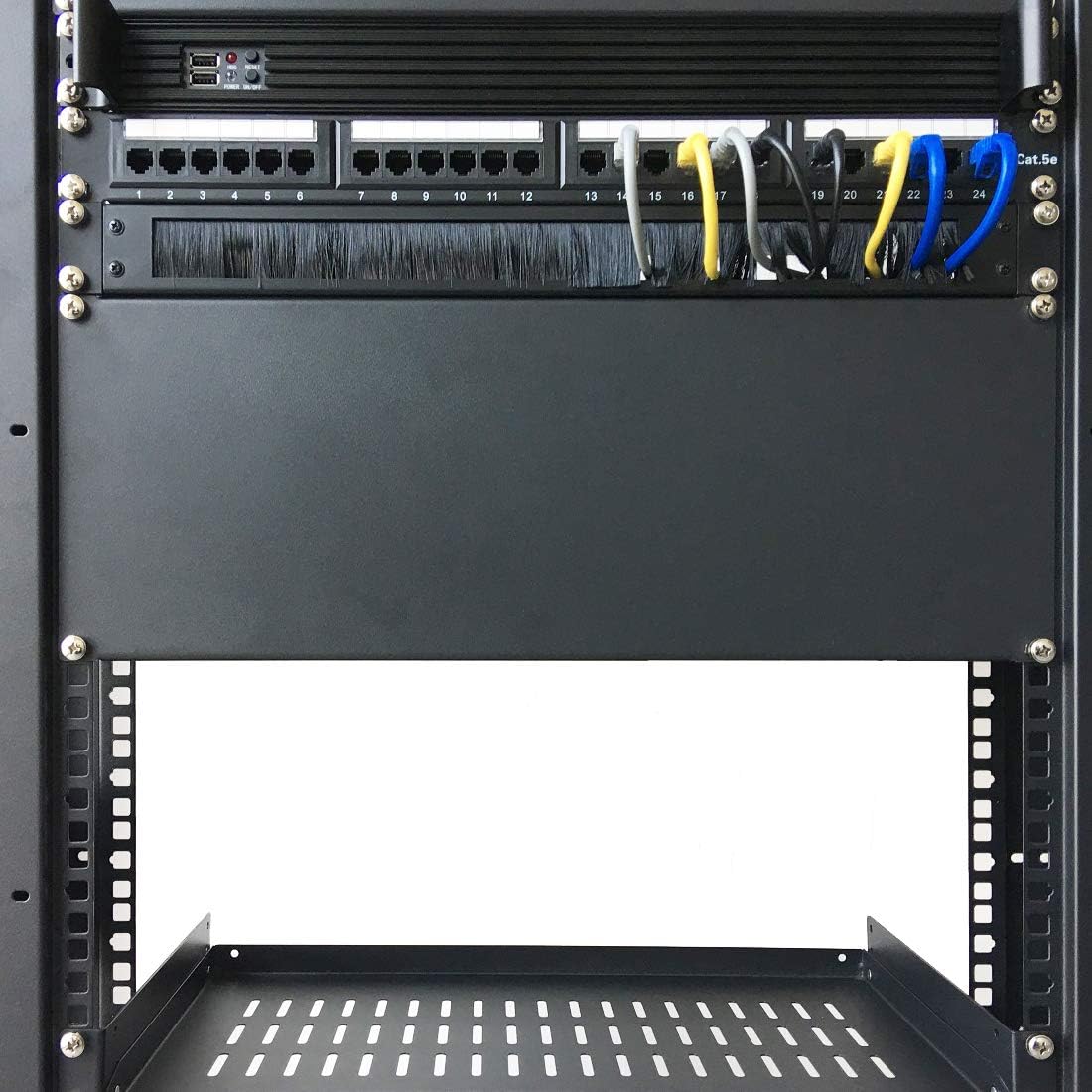 Jingchengmei 1U Disassembled Rack Mount Cable Management Panel with Brush for Cable Entry for 19-Inch Rack or Cabinet Black (BF01UAB2)