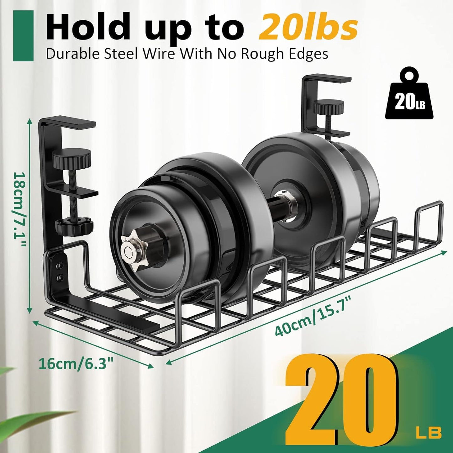 REFLYING Under Desk Cable Management Tray, L 15.7'' W 6.3'' No Drill Steel Desk Cable Organizers, Wire Management Tray