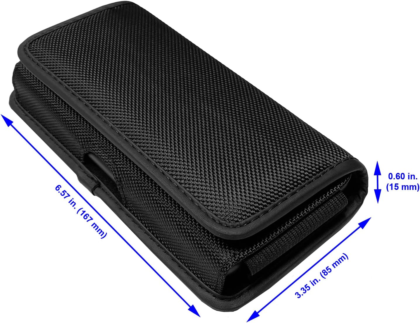 Nylon Cellphone Holster for iPhone 12/13/14/15 Pro Max/Plus, Samsung Galaxy A04S A13 A14 A15 S22 S23 S24 Plus- Horizontal Case Canvas Waist Carrying Pouch with Belt Clip/Loops, Black