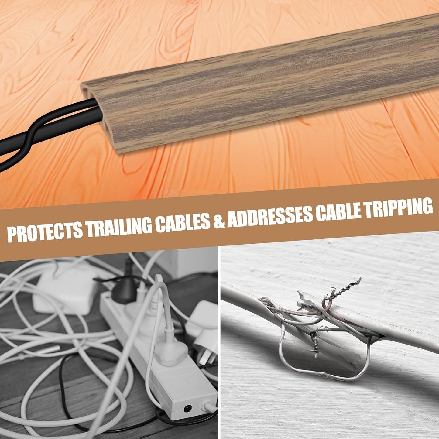 Floor Cord Cover Self Adhesive Cord Hider,3.3FT Cable Management, Extension Strip Protector for Wires, Prevent Cable Trips for Offices, Gyms, Exhibitions Cavity:0.47"(W) x0.35(H) Woodsmokedbrown