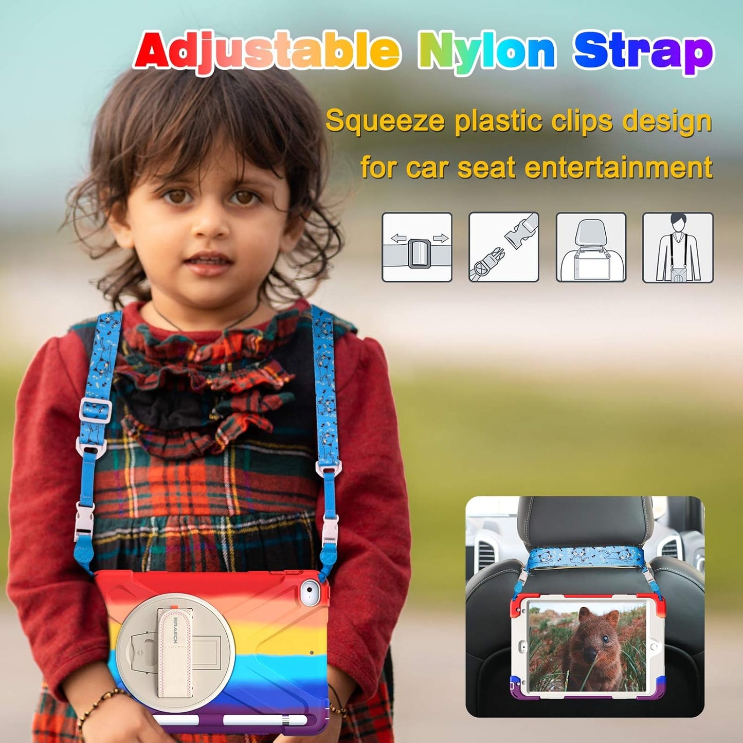 BRAECN iPad mini 5 Case,iPad mini 4 Case, Heavy Duty Shockproof Protective Rugged Case with Pencil Holder,Hand Strap,Kickstand, Shoulder Strap for iPad mini 5th/4th Generation 7.9 Inch for Kids