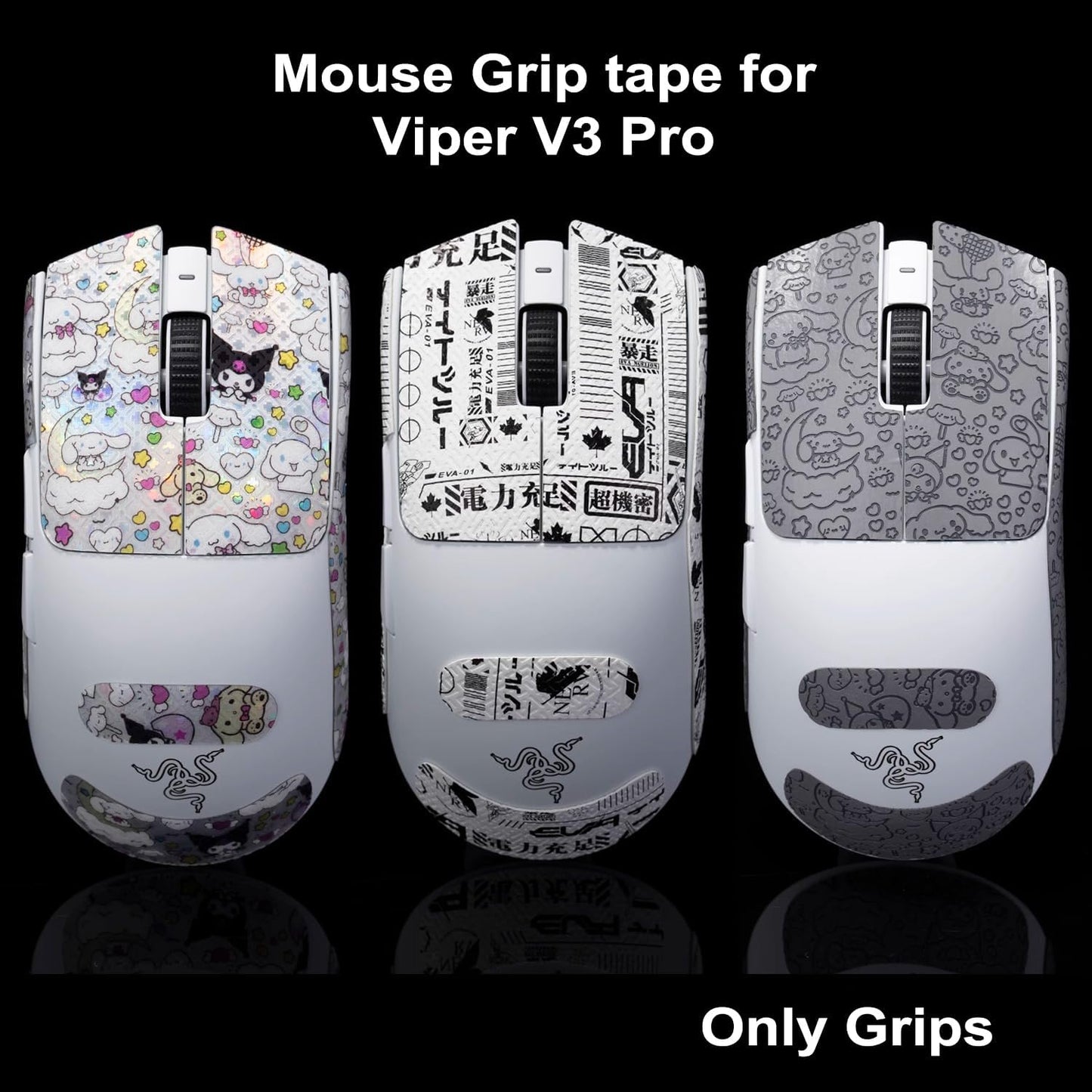 Grip Tape for Razer Viper V3 Pro - Anti-Slip,Enhanced Control, Sweat Resistance,Improves FPS Gaming Grip & Mouse Protection [Pre-Cut] Printsteam BW