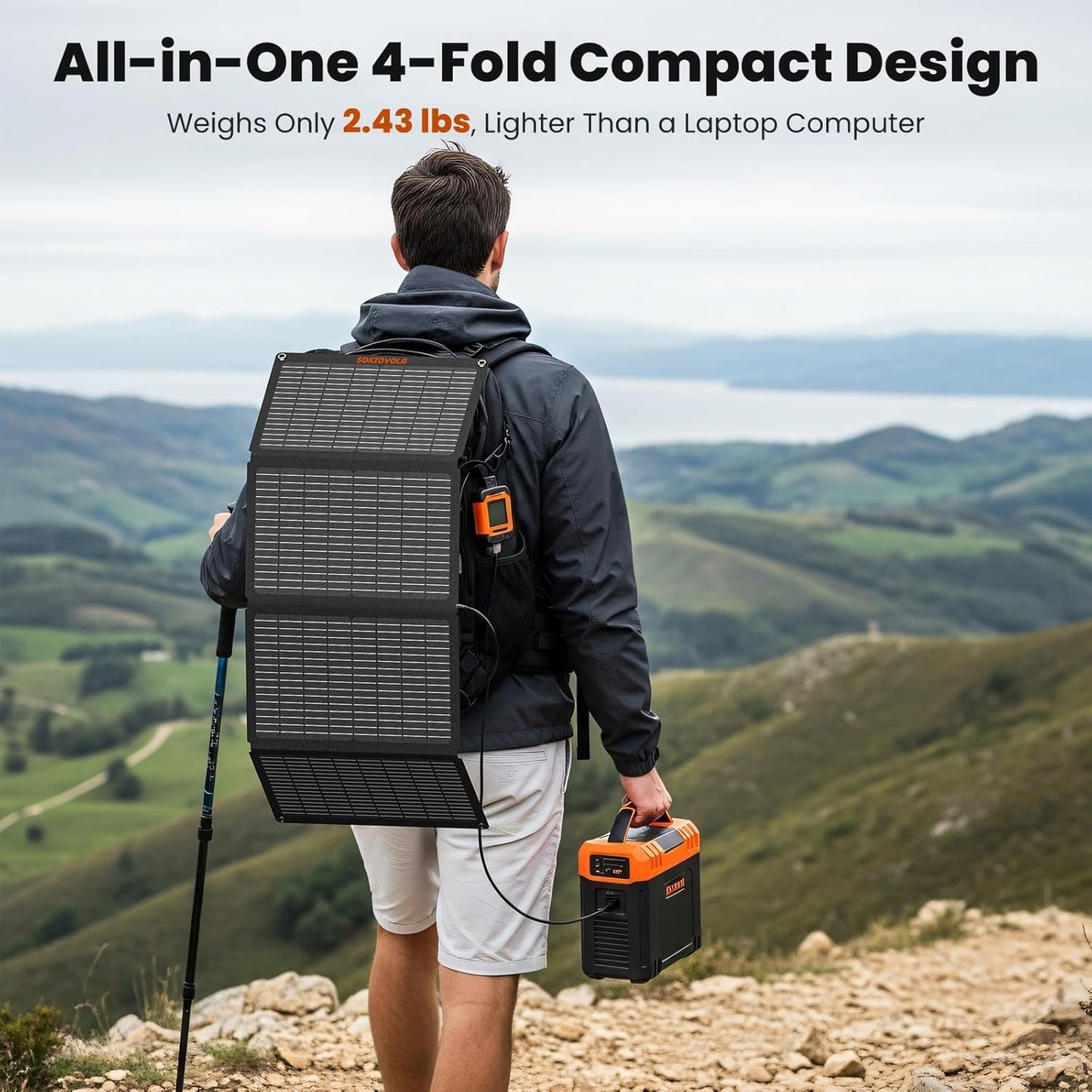 N-Type 16BB 50W Portable Solar Panels,Foldable Solar Panel Charger IP68 Waterproof with USB-A and USB-C Ports DC 18V Output for Small Power Station Outdoor Camping RV Trip