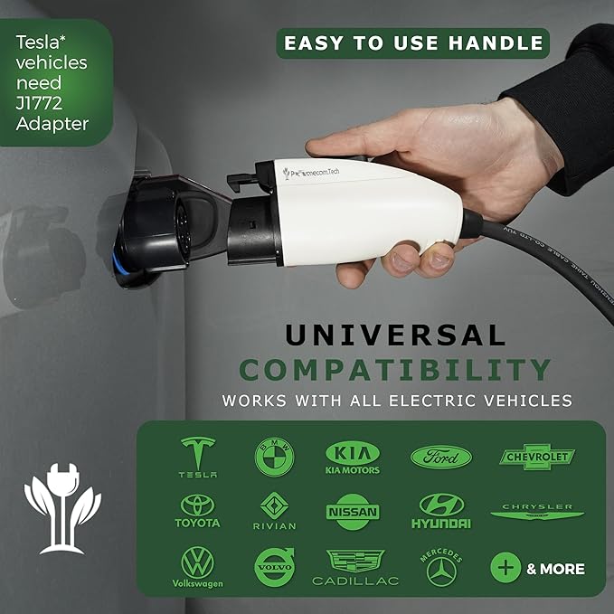 PRIMECOM Level 2 Electric Vehicle (EV) Charger (220V / 240Volt, 16Amp) Portable EVSE Smart Electric Car Charger, 30', 40', and 50 Feet Lengths (NEMA 14-50P, 50 Feet)