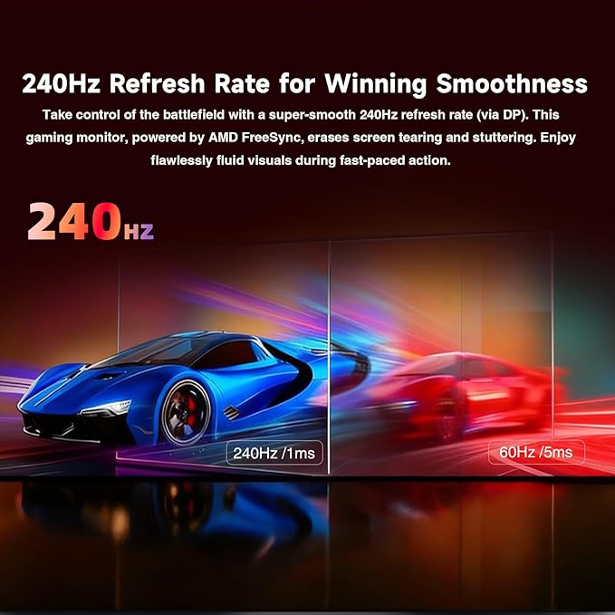 27 Inch 240Hz Gaming Monitor FHD 1080P, 1ms, AMD FreeSync Premium, 99% sRGB, HDR Ready, Tilt Adjustable