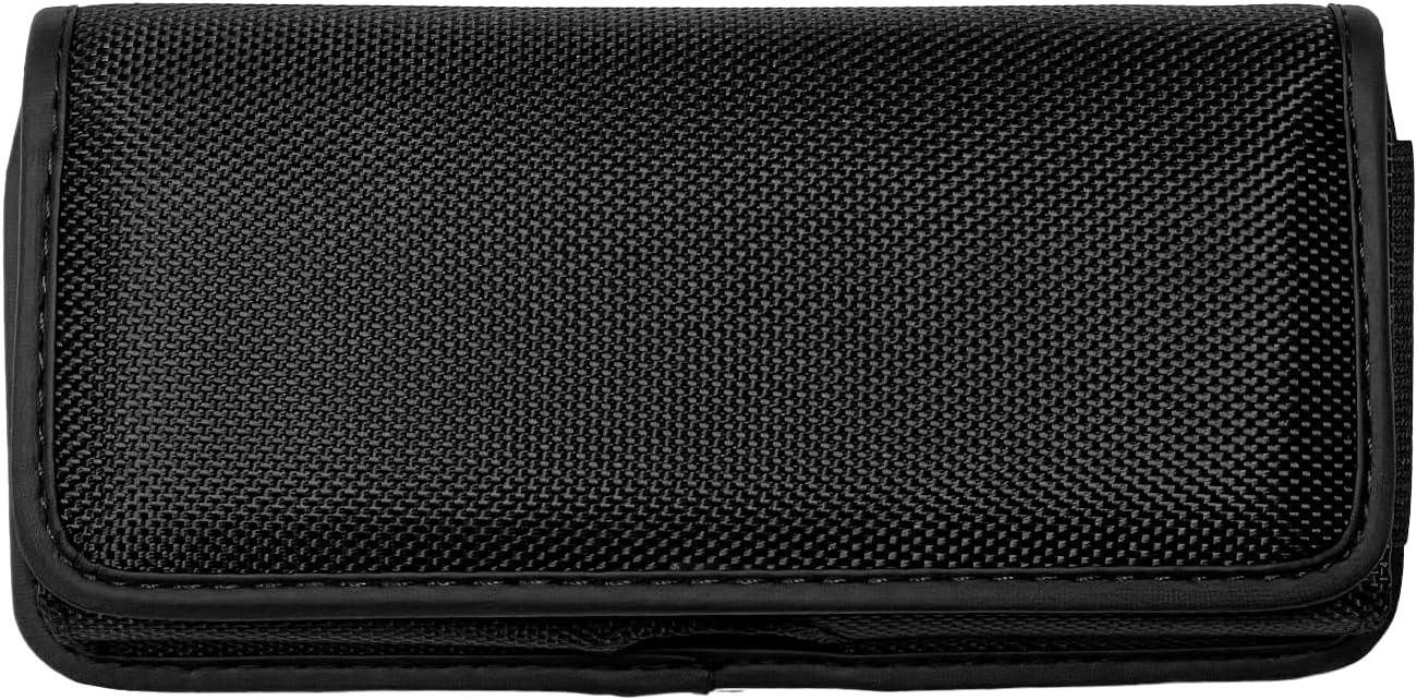 Nylon Cell Phone Holster for Nokia G100, G400, OnePlus 10, 9, 8T, 7T Pro, N100, N200 5G, AT&T Maestro 3, TCL 30V - Horizontal Case Canvas Waist Carrying Pouch with Belt Clip/Loops, Black