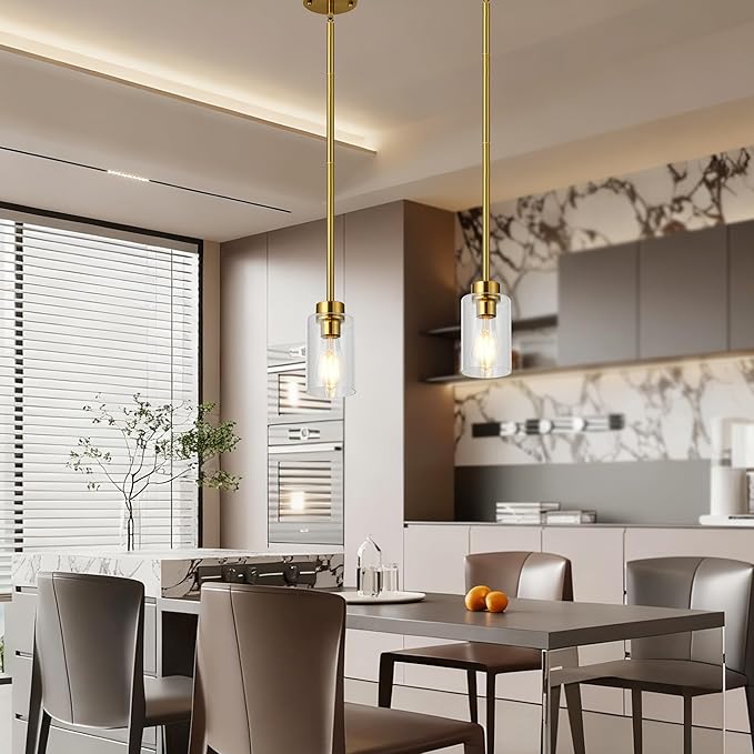 Brass Pendant Lights Kitchen Island, Glass Pendant Light Mordern Kitchen Island Pendant Lights Set of 2 Pack