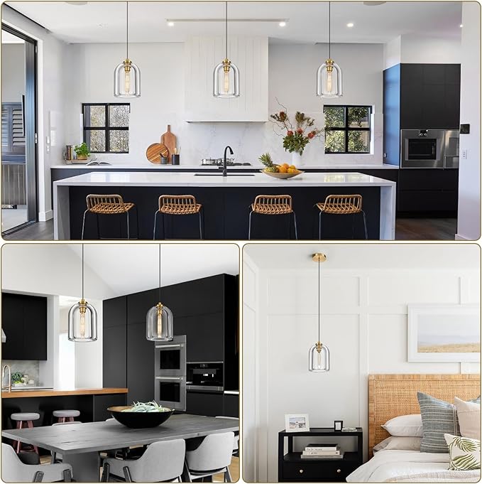 Crystal Pendant Light Kitchen Island: 2 Pack Gold K9 Crystals Lights - 5.1" Dimmable Contemporary Cylinder Light above Dining Table - Modern Ceiling Hanging Lighting for Bedroom E12 Bulbs Included