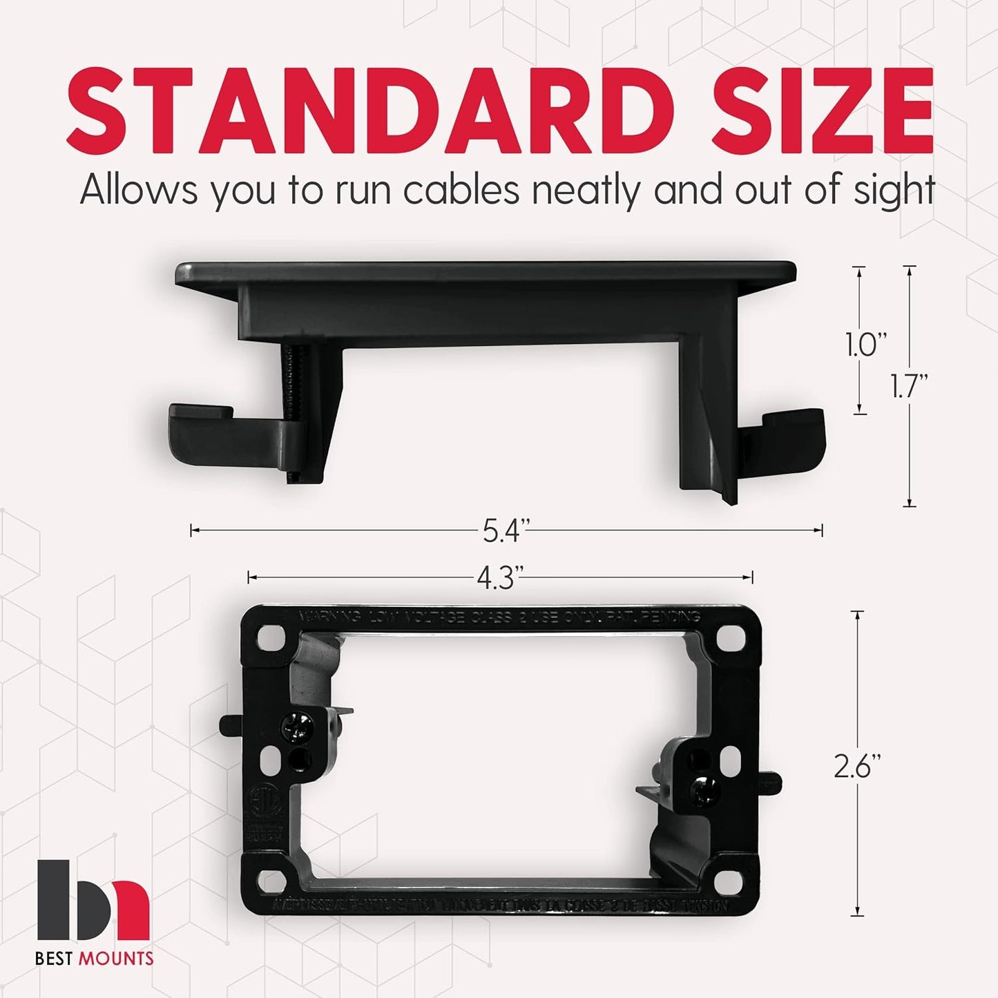 BestMounts - 1 Pack In Wall Cable Management Kit - Recessed Wall Plate Cable Pass Through Pair with Single Gang Low Voltage Mounting Bracket - TV Cord Hider for Wall Mounted TV ETL Listed