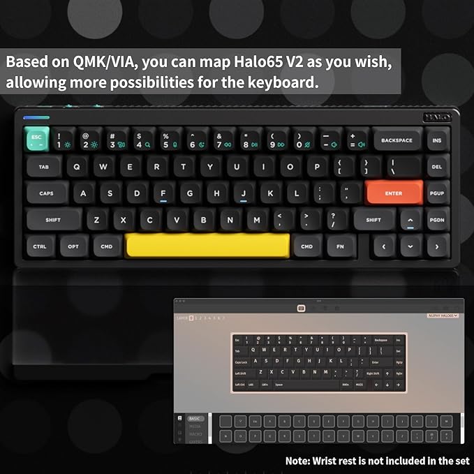 nuphy Halo65 V2 Wireless Mechanical Keyboard with PBT Keycaps, 65% Hot Swappable Custom Gaming Keyboard Compatible with QMK/VIA, RGB Backlit,Gasket Structure,BT5.0/USB-C/2.4GHz,Black-Mint Switches