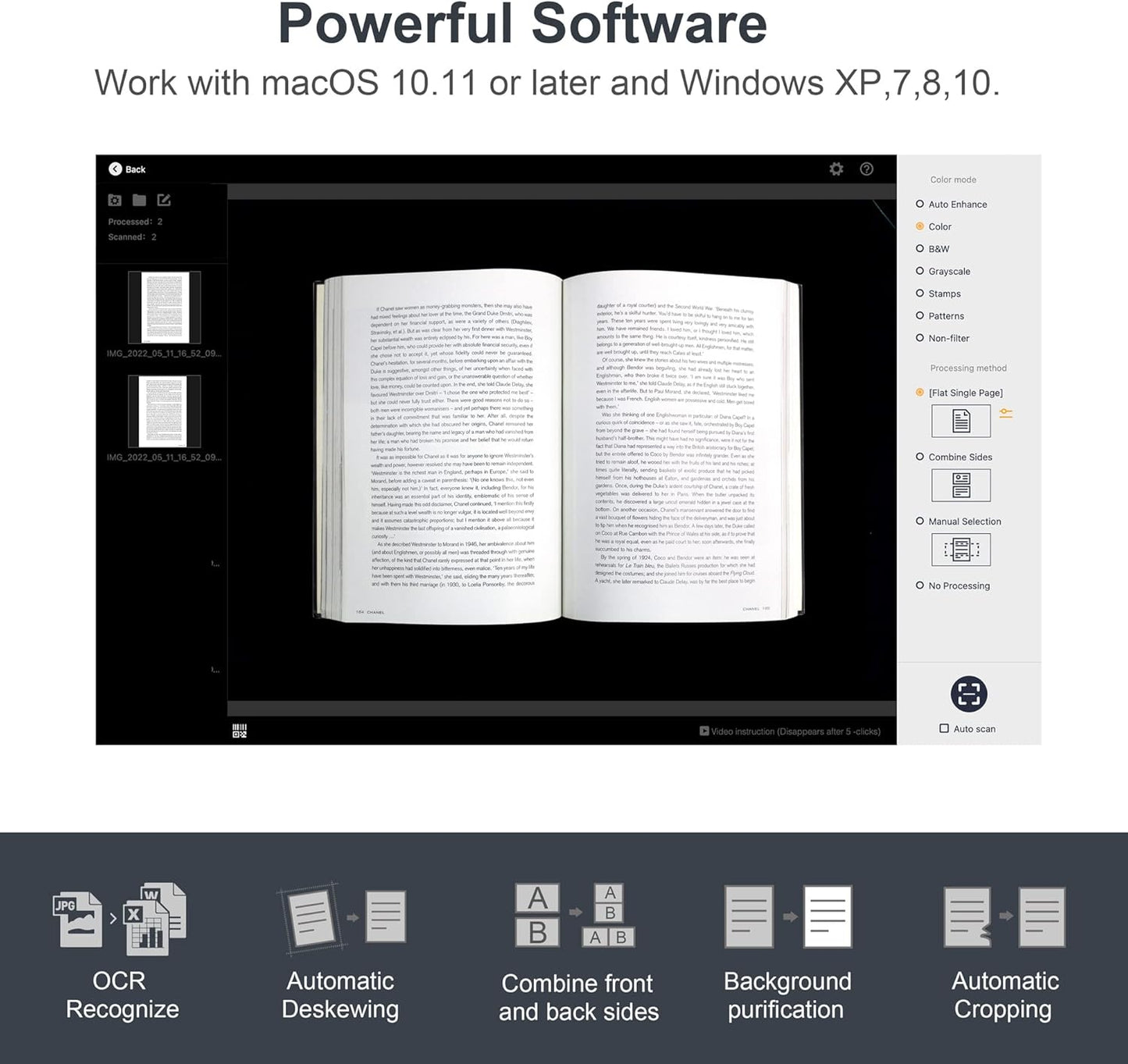 CZUR ET18 Pro Professional Document Scanner, 2nd Gen Auto-Flatten & Deskew Tech, 18MP HD Camera, Capture A3, 186 Languages OCR, Convert to PDF/Searchable PDF/Word/Tiff/Excel, Run On Windows & MacOS