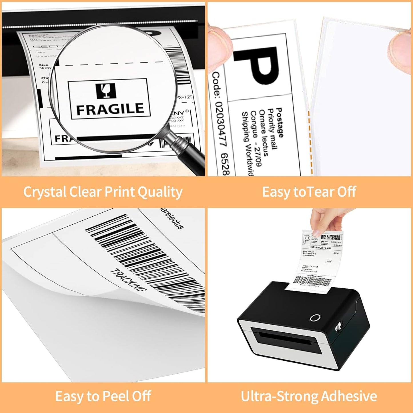 2 Rolls 4" x 6" Direct Thermal Printer Label, 250 Labels/Roll, Total 500 Thermal Shipping Labels, Strong Adhesive, Commercial Grade, Perforated, Compatible with Most Thermal Printers (NOT for DYMO)