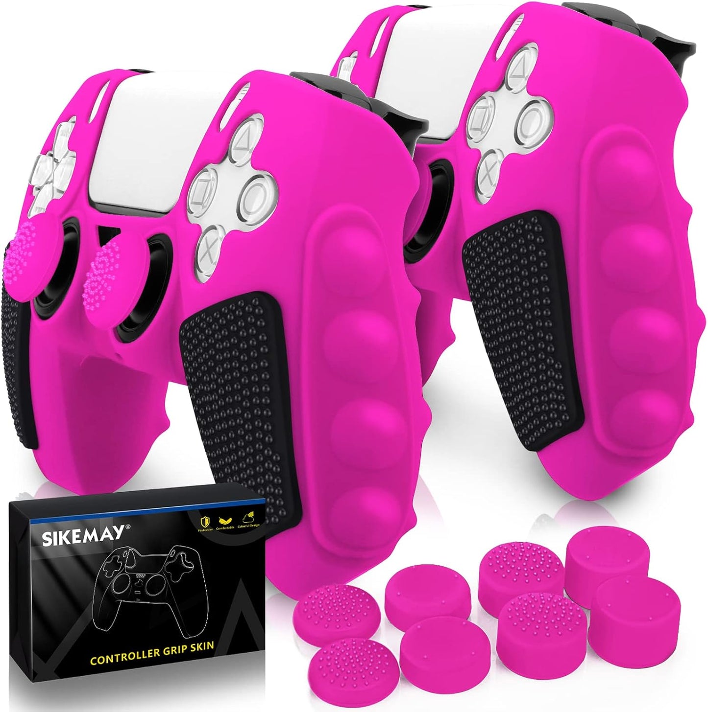 SIKEMAY Anti-Slip PS5 Controller Skin, Soft Thicken Non-Slip Studded Silicone Gel Grip Protective Cover Case for PlayStation 5 Controller Grip, 2 Pack with 8 x Thumb Grip Caps