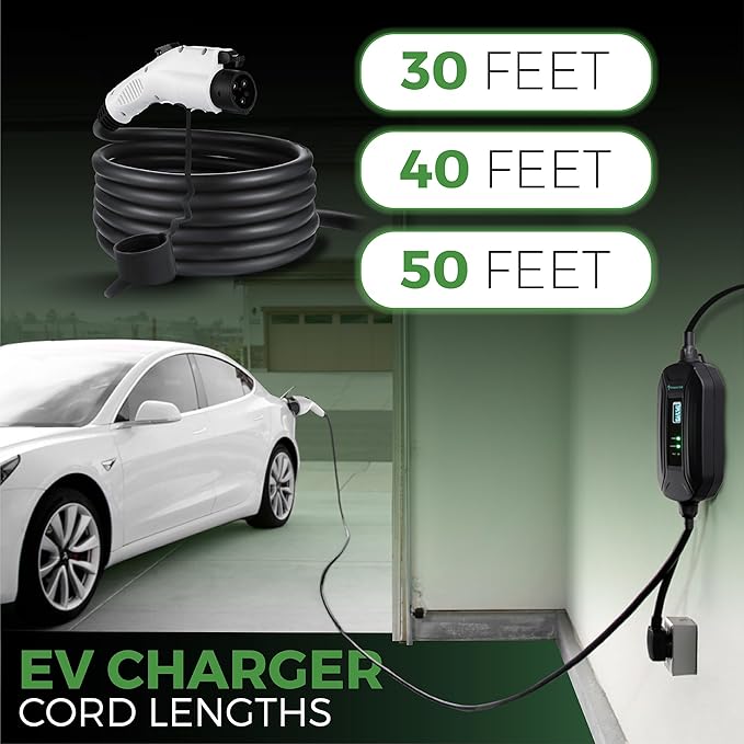 PRIMECOM Level 2 Electric Vehicle (EV) Charger (220V / 240Volt, 16Amp) Portable EVSE Smart Electric Car Charger, 30', 40', and 50 Feet Lengths (NEMA L14-30P, 50 Feet)