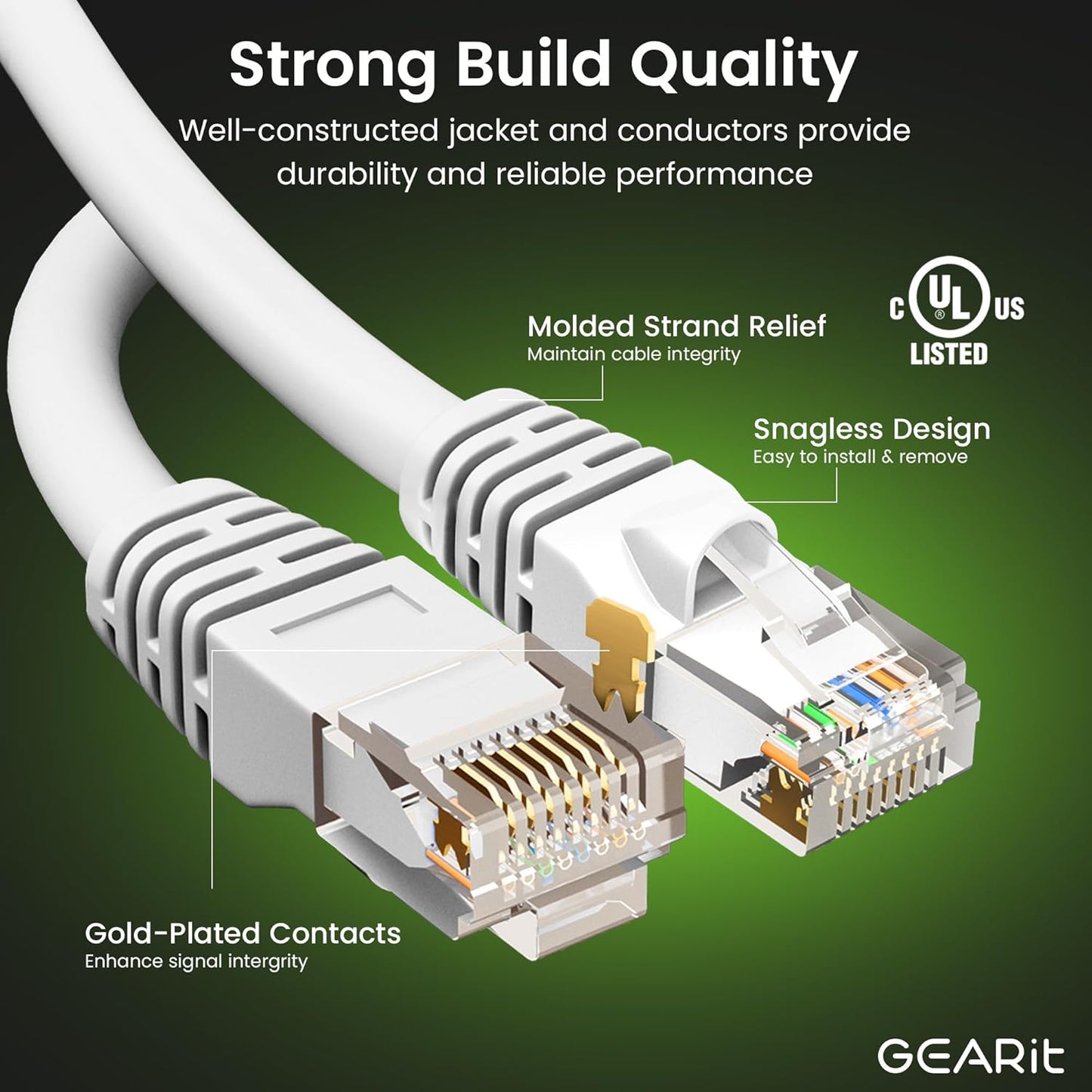 GEARit Cat 6 Ethernet Cable (100-Pack 3 Feet) Cat6 Network Patch, 10Gbps, RJ45, Snagless Cord, Gold-Plated Connectors, Internet for PC, TV, Tablet, Router, Printer, Servers, IT Data Center - White