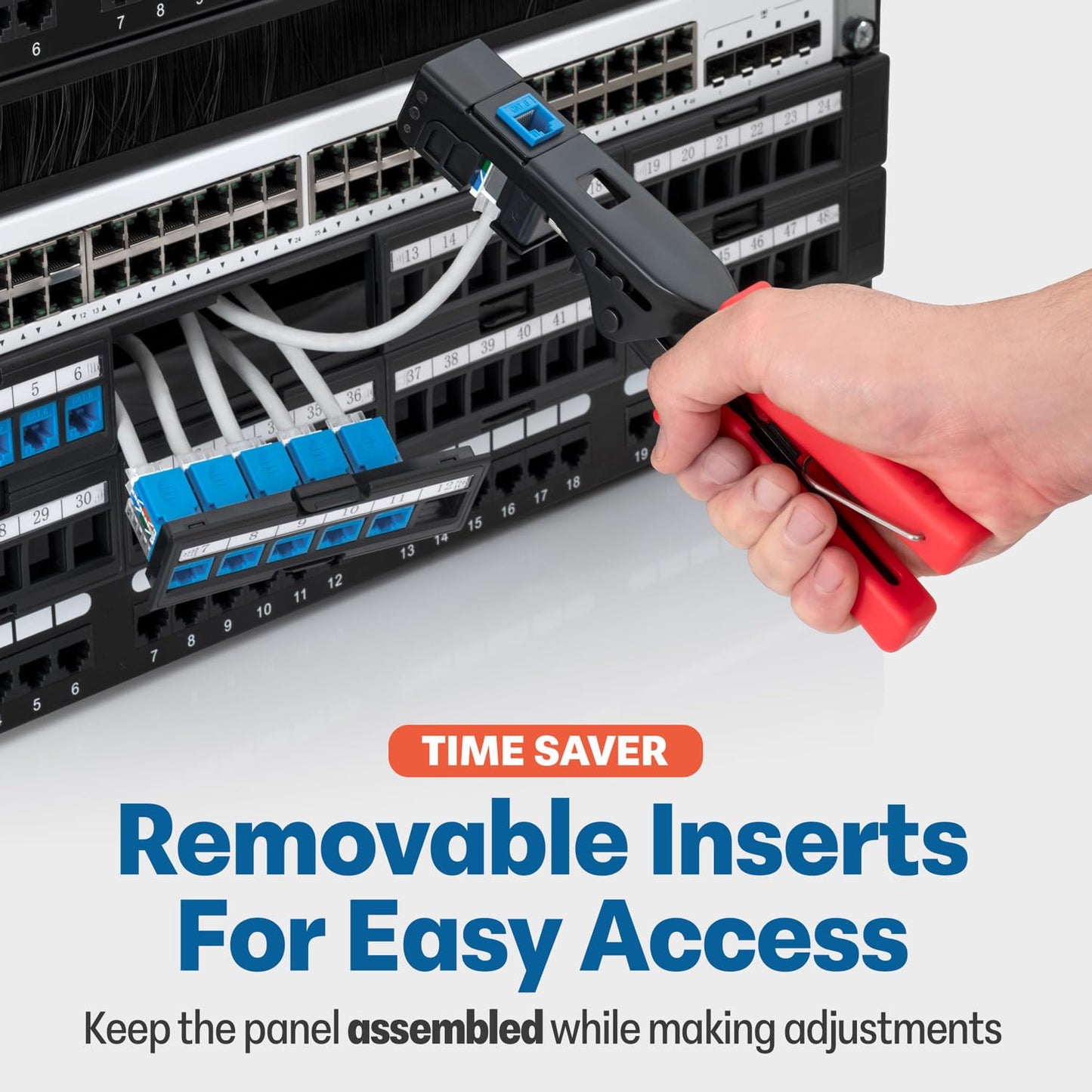 Everest 48 Port Keystone Patch Panel (1-Pack) - Removable 6-Port Panels - Use with Slim Profile Keystones ONLY (Wider Jacks May not fit Side by Side) - 16 Blank Keystone Jack Inserts Included