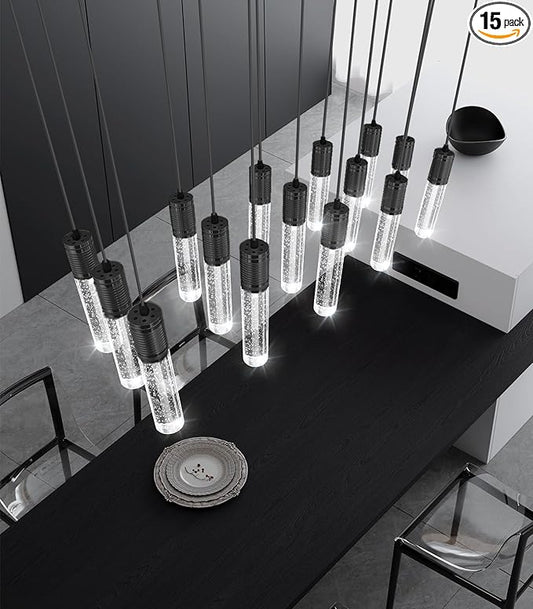 15-Lights Modern LED Pendant Lighting Fixture for Kitchen Island Crystal Chandelier Light Fixtures for Dining Room