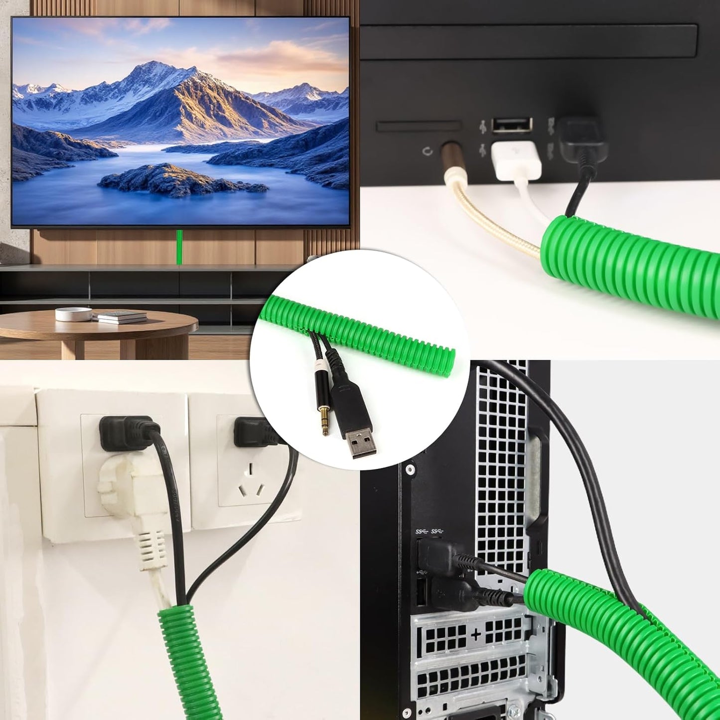 Split Wire Loom Tubing,10,25ft Cord Protectors from Pets No Chew, Flexible Wire Covers Cord Protectors, Protective Split Cable Sleeve for Automotive Home Industrial Wires(Green, 0.98inch-10ft)