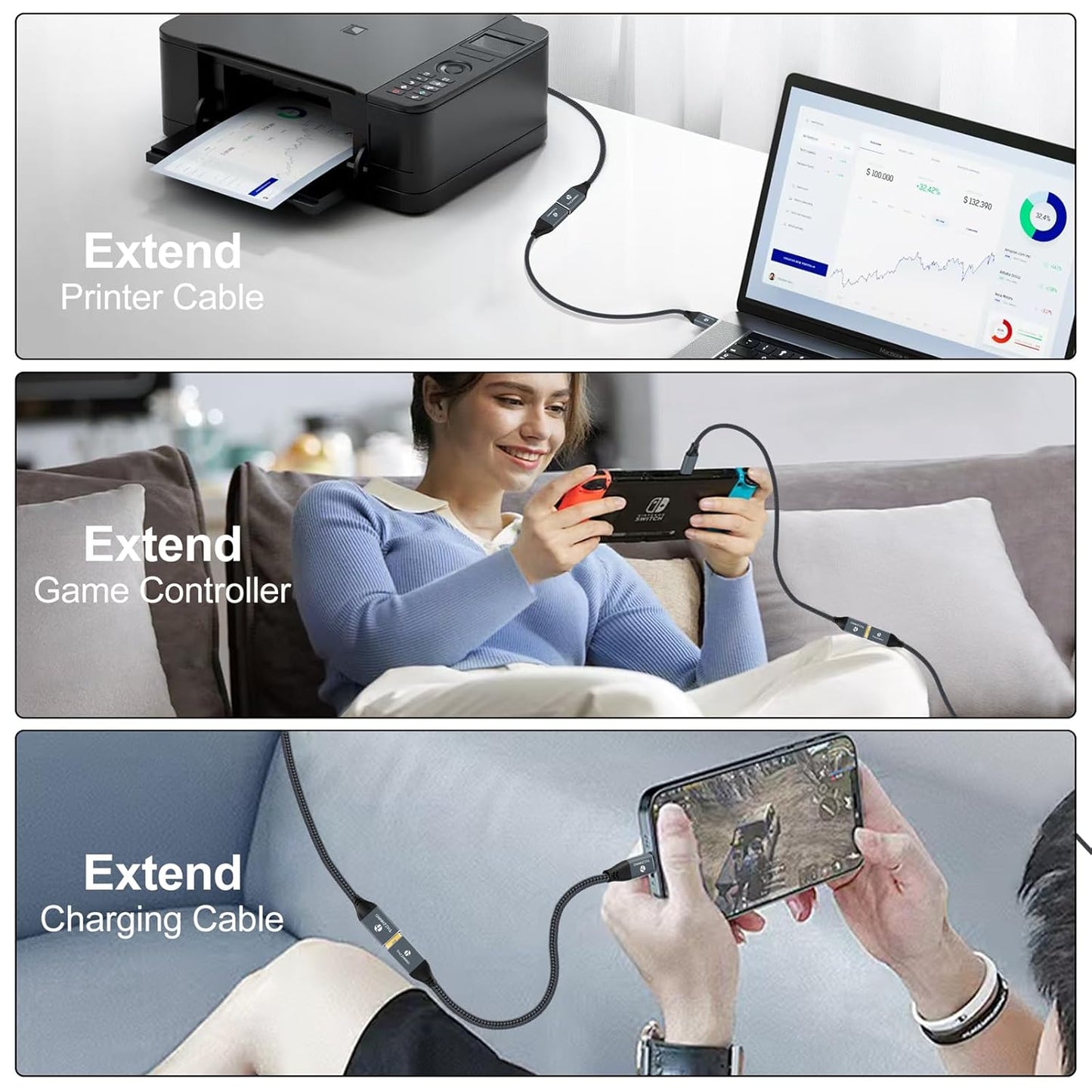 USB 3.0 Extension 26FT, USB Male to Female USB 3.0 Extender Cable for Webcam, Camera, Phone, USB hub, Mouse, Keyboard, Printer, Hard Drive, Headset