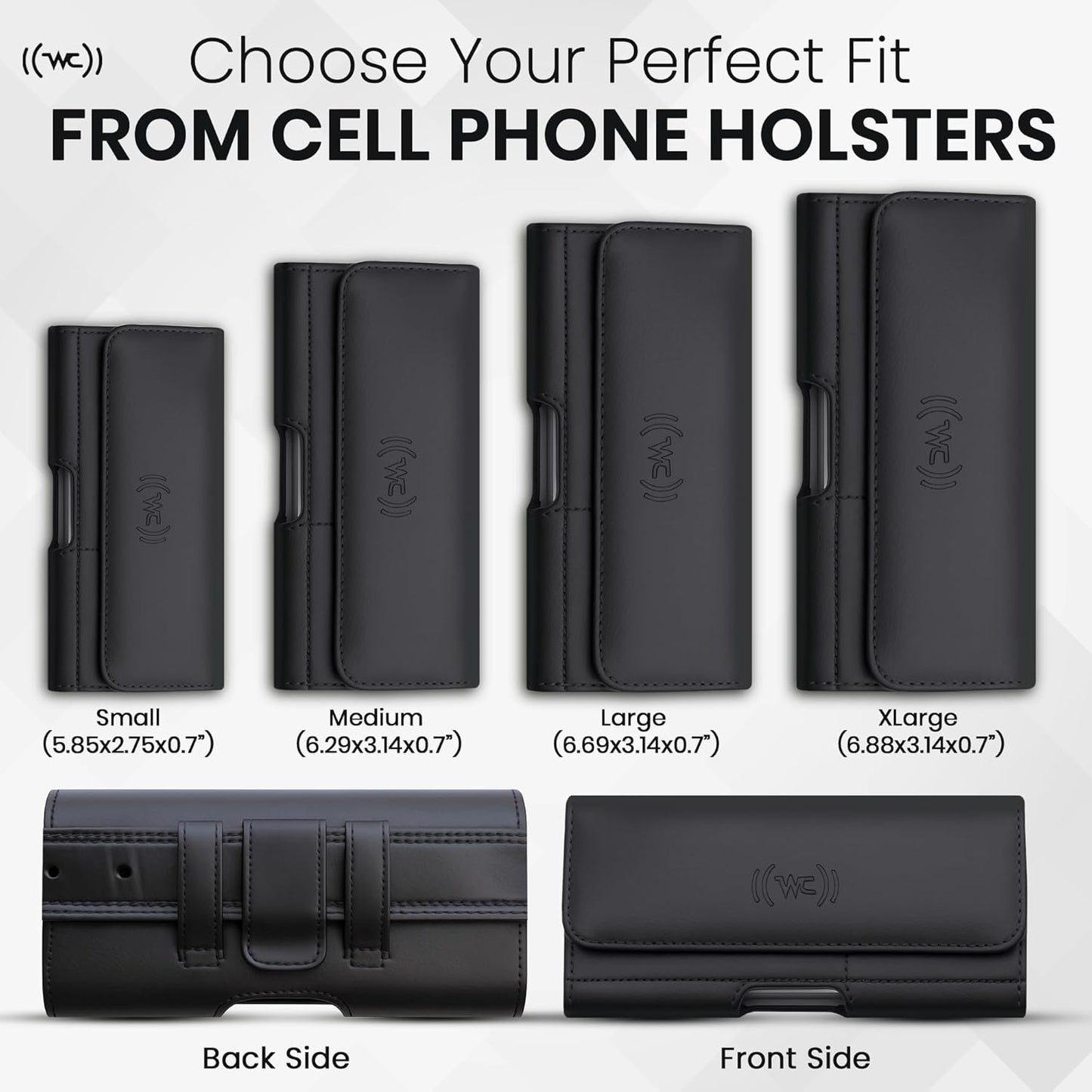 Leather Phone Holster for Men & Women, Horizontal Cell Phone Case with ID/Card Holder, Fits iPhone 13/12 Mini, SE, Xs/X, 8, 6s - Belt Clip/Loop Carrying Phone Pouch – Small Size