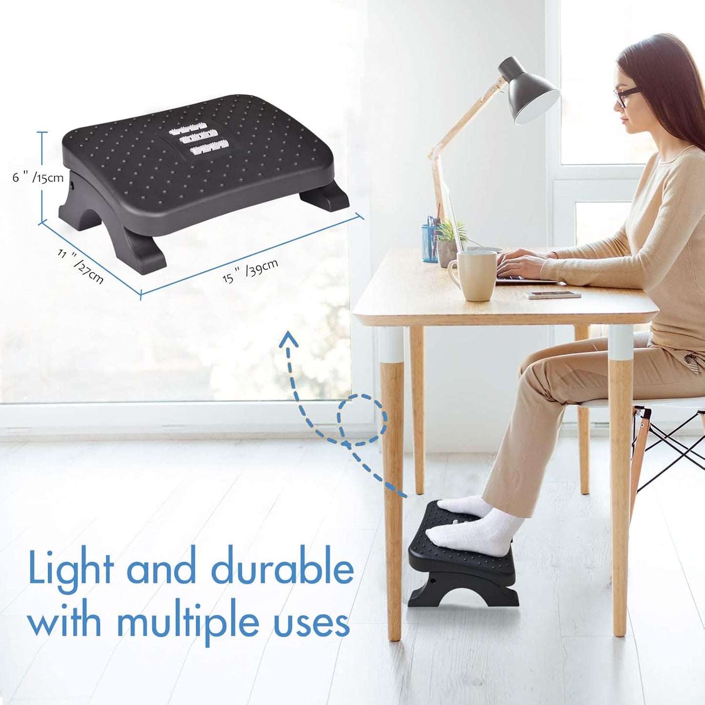 Scalebeard Under Desk Footrest, Ergonomic Foot Stool with Massage Rollers Max-Load 120Lbs Desk Leg Rest Pain Relief for Home Office Work