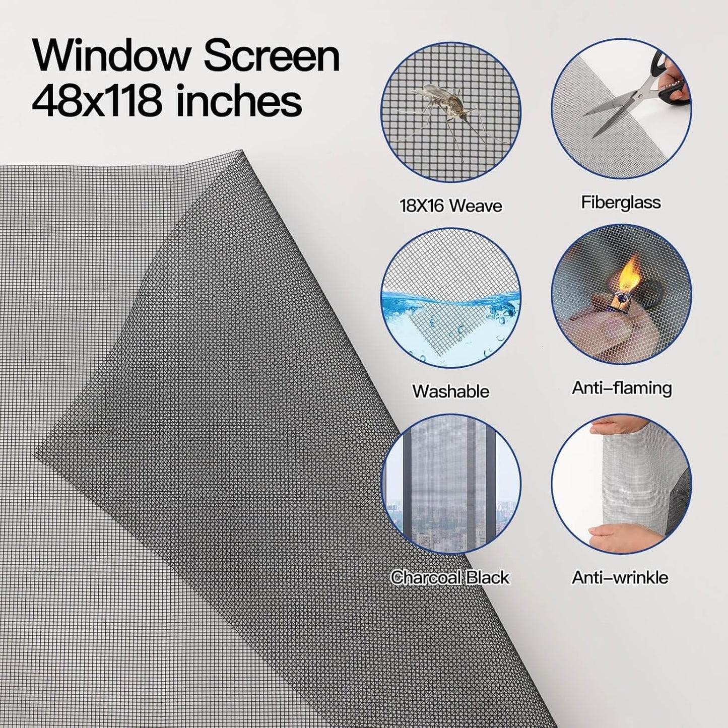 Screen Door Mesh Replacement Kit with All Tools Include Window Screens Mesh 48"x117", Screen Roller, Screen Spline, Spline Hook, Yolovit